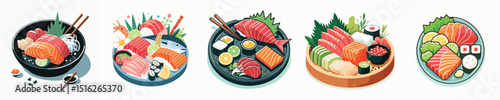 set of vector sashimi dishes