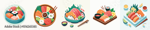 set of vector sashimi dishes