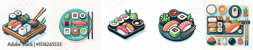 set of vector sushi dishes