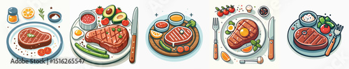set of vector steak dishes