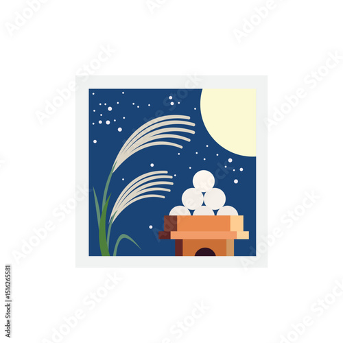 Japanese Moon Viewing Ceremony "tsukimi" dango pampas grass symbol sign icon vector illustration emoji