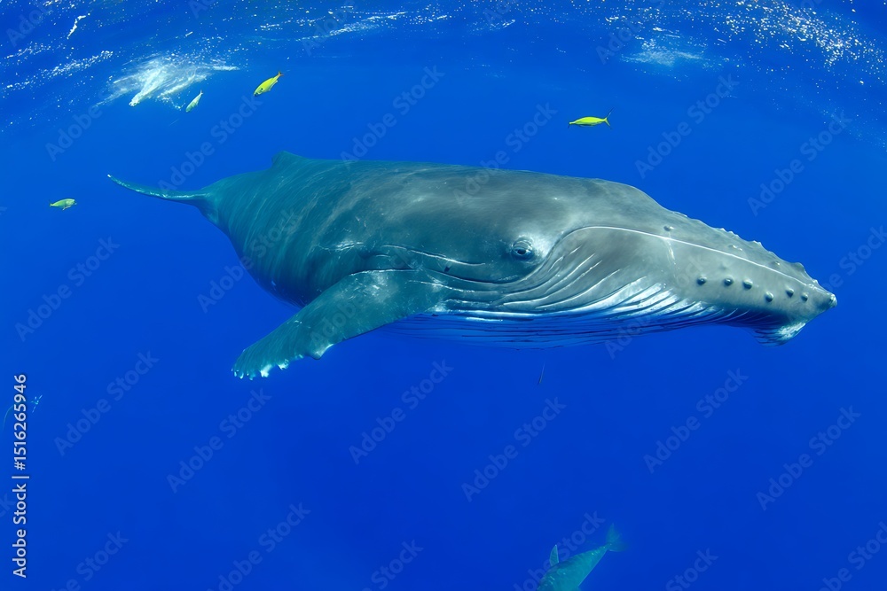 Fototapeta premium Humpback whale swimming in deep blue sea