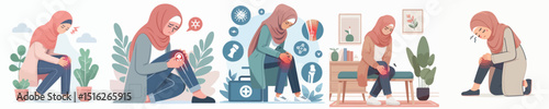 hijab woman knee pain vector