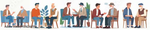 vector young man chatting with grandfather