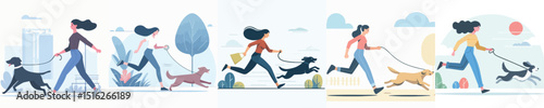 vector of woman running with dog