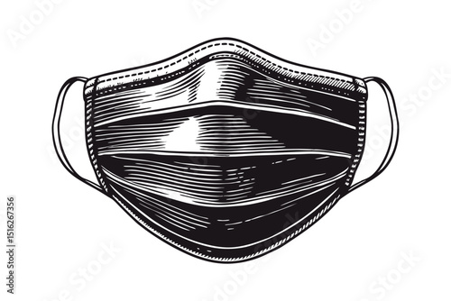 Hand drawn black and white medical face mask illustration