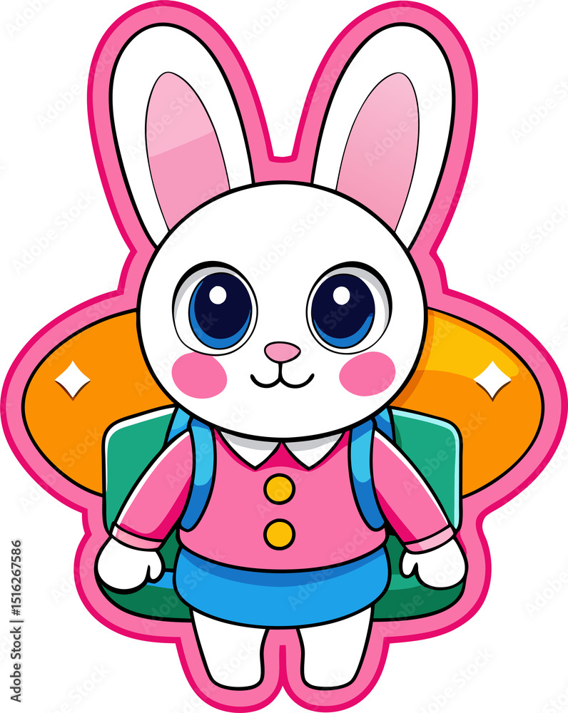 Fototapeta premium Cute Cartoon Bunny Rabbit – Kawaii Animal PNG Clipart for Kids