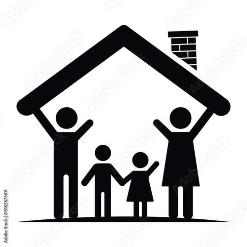 family home symbol representing secure housing, parental care, and domestic unity suitable for real estate, insurance, social services, and parenting concepts