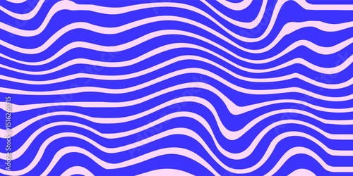 Blue Wavy Lines Abstract Background in Trendy Retro Psychedelic Style. Twisted, Swirled, and Distorted Vector Texture Pattern