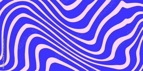 Blue Wavy Lines Abstract Background in Trendy Retro Psychedelic Style. Twisted, Swirled, and Distorted Vector Texture Pattern