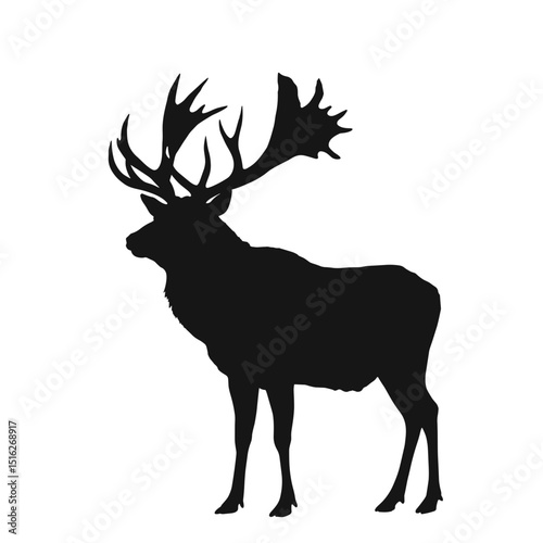 Silhouette of a moose standing against a plain white background  