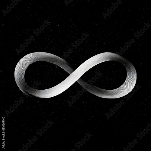 Stylized infinity symbol in sleek silver on a dark background.