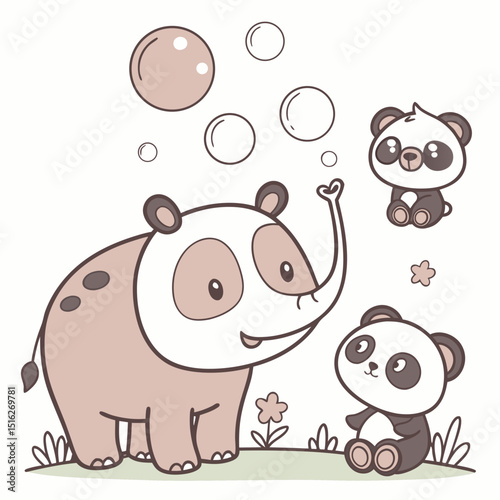 Cute animals in kawaii style, vector illustration – pastel colors, rounded shapes, isolated 