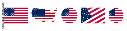 USA stickers flag icon set