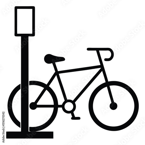 Bicycle Parked by a Post Simple Black and White Illustration
