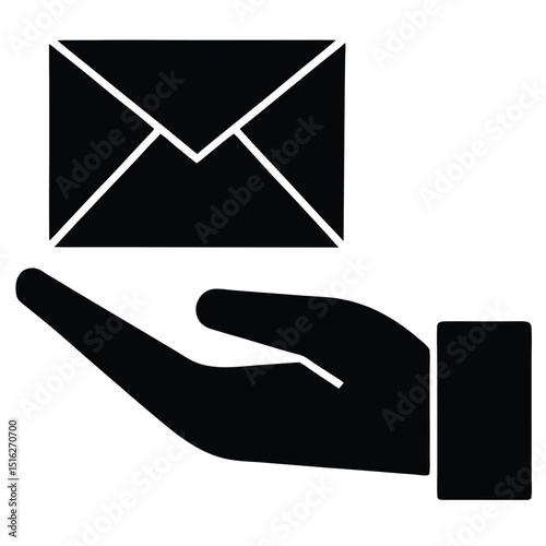 Black and White of Hand Holding Envelope for Message Delivery Concept