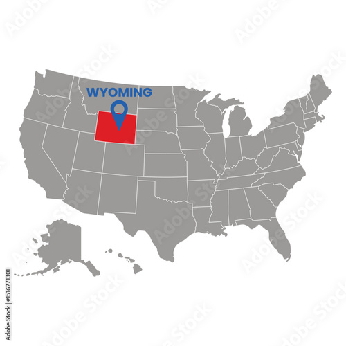 Wyoming Highlighted on Usa Map with Location Pin and State Name