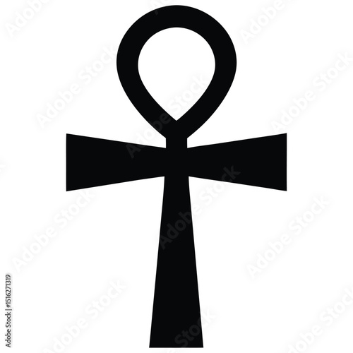 Black Ankh Symbol Isolated on White Background Ancient Egyptian Hieroglyphic Representation