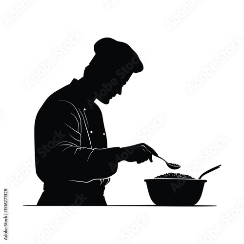 A chef preparing and presenting minimalist silhouette design