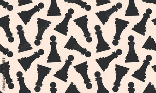 Seamless pattern Black pawn silhouette. Chess piece background. Flat vector illustration