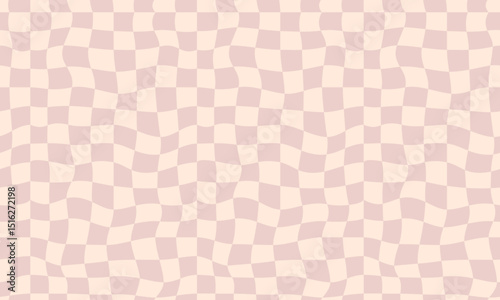 Groovy hippie 70s seamless pattern.  Checkerboard, chessboard, mesh, waves background. Twisted and distorted texture in trendy retro psychedelic Y2k style. Flat vector illustration 