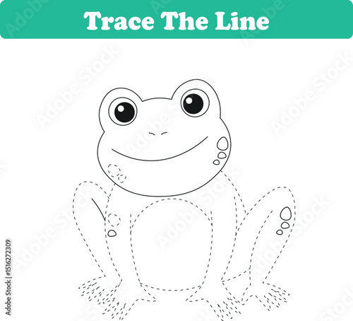 Handwriting Practice. Tracing lines and coloring frog for children. Vector Illustration
