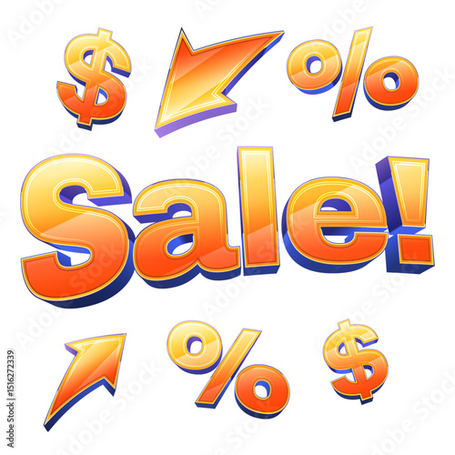 Sale text with dollar and percentage signs