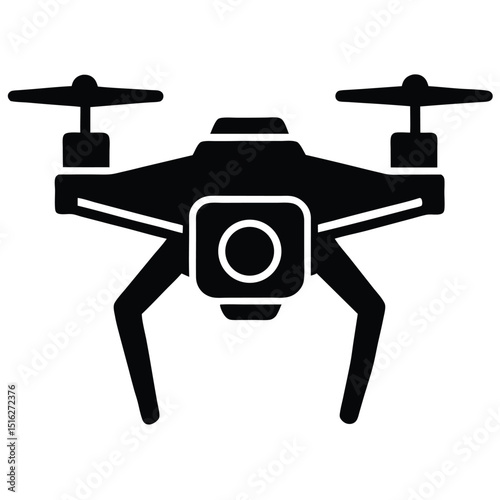 Black Silhouette Illustration Modern Drone Featuring Twin Rotors and a Central Camera Unit