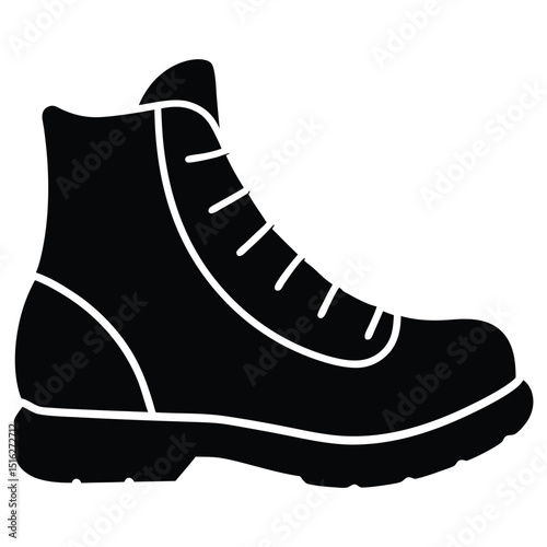 Black Silhouette of an Ankle Boot with Laces and Textured Sole Profile