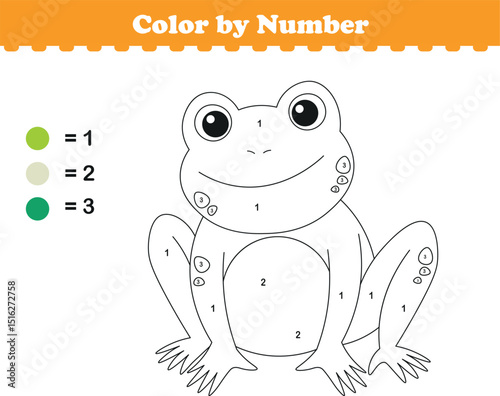 Color by numbers. Coloring page for kids. Coloring with cute frog. Vector illustration