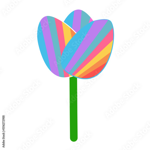 Cute rainbow flower symbolizing LGBTQ+ pride, love, and diversity in a colorful cartoon style.
