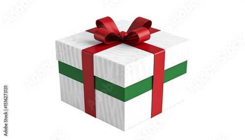 White Gift Box Red Green Ribbon.