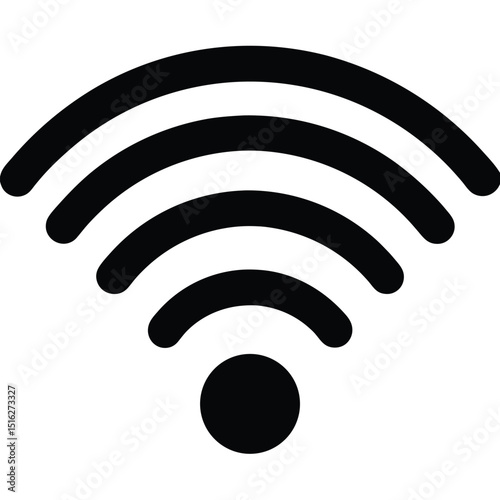 Black Wireless Network Symbol with Connecting Arcs and Centralized Signal Source