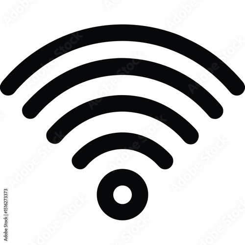 Black Wireless Signal Icon Connection Strength Indicator with Concentric Arc Design