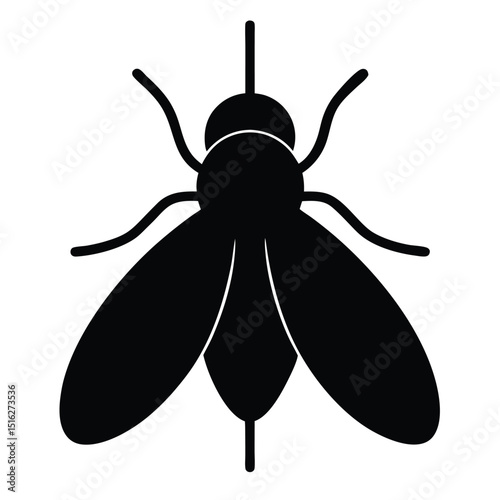 Bold Silhouette of a Fly Illustration Depicting its Anatomy and Distinctive Wings