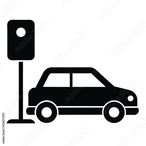 Car Parked Beside a Black Payment Meter Transportation and Road Infrastructure