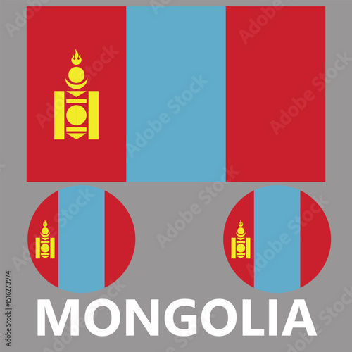 Flag  of the country  Mongolia. Vector illustration.  Exact colors. 