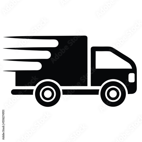 Fast Delivery Truck Icon Black Silhouette of Shipping Vehicle with Motion Blur Effect