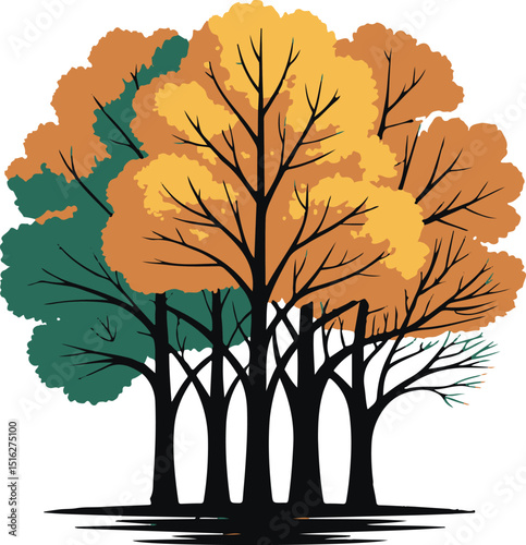 A collection of four bright colorful flower tree paintings