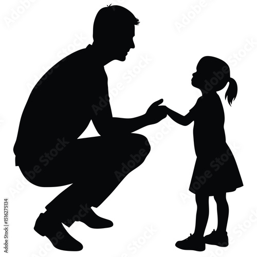 Father and Daughter Silhouette Holding Hands Love, Family, Togetherness, Black and White