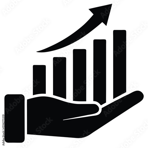Hand Holding Rising Bar Chart with Upward Arrow, Representing Growth Success