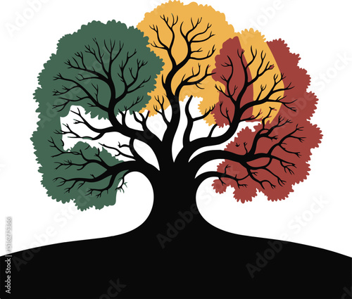 A collection of four bright colorful flower tree paintings
