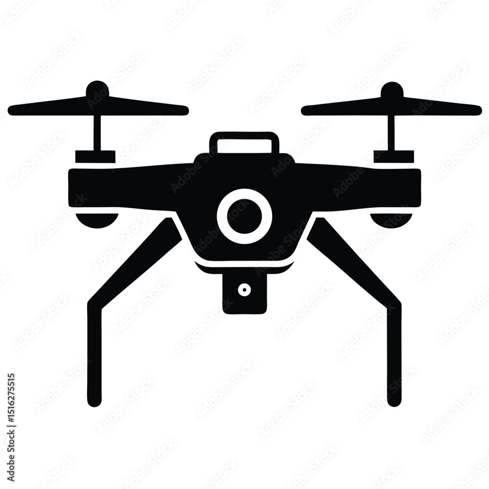 Isolated Black Quadcopter Drone Silhouette with Camera for Aerial Photography and Videography Isolated Black Quadcopter Drone Silhouette with Camera for Aerial Photography and Videography
