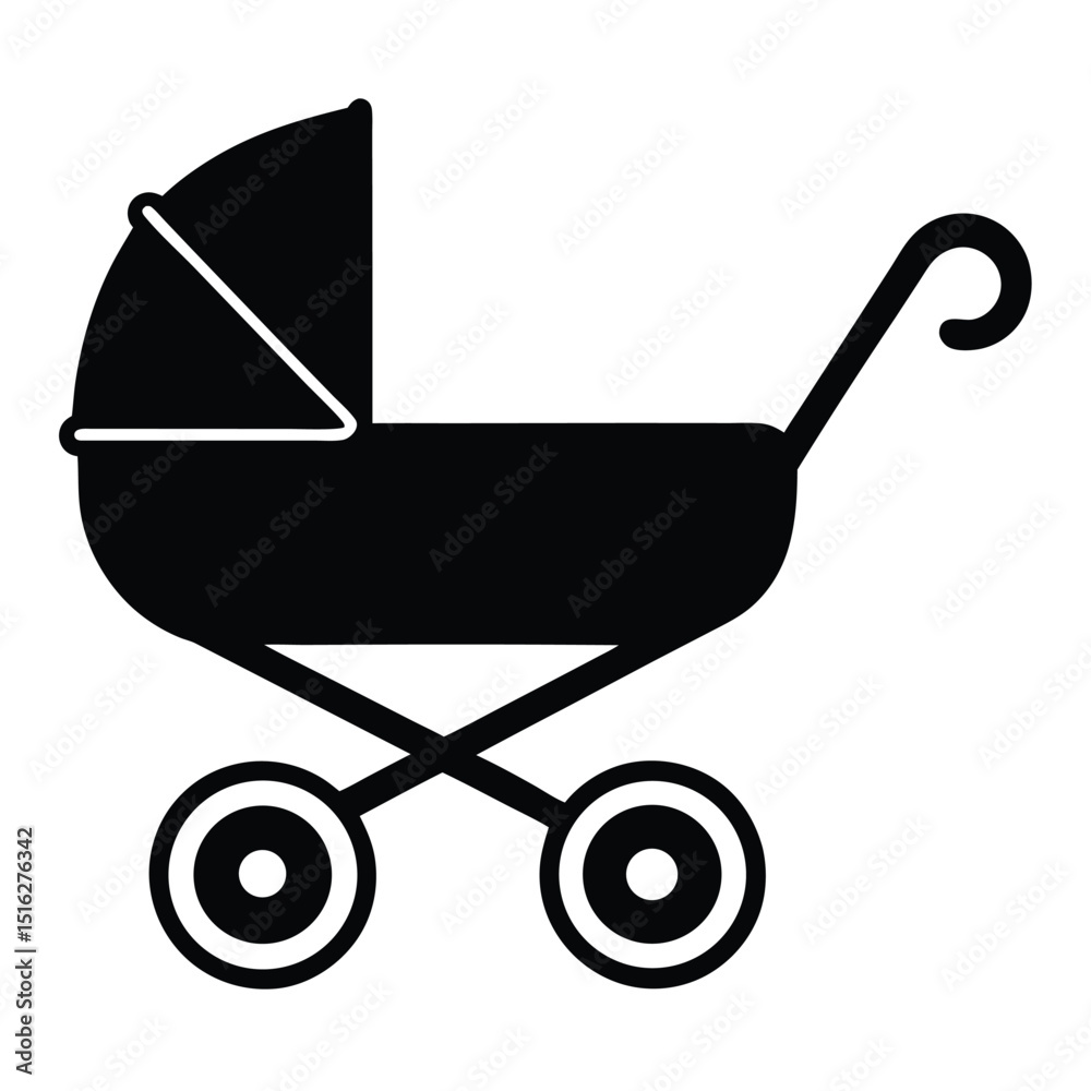 Silhouette of a Classic Baby Carriage Nursery Decor, Childcare Supplies Illustration Silhouette of a Classic Baby Carriage Nursery Decor, Childcare Supplies Illustration