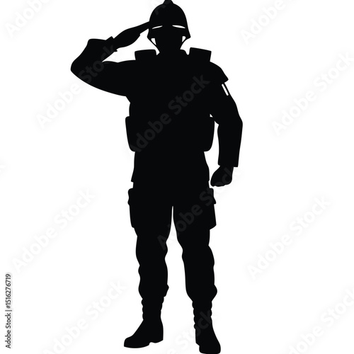 Silhouette of a Soldier in Combat Gear Saluting, Military Appreciation Theme Art