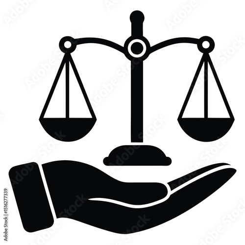 Silhouette of Scales of Justice Balancing on Hand, Law and Ethics Concept