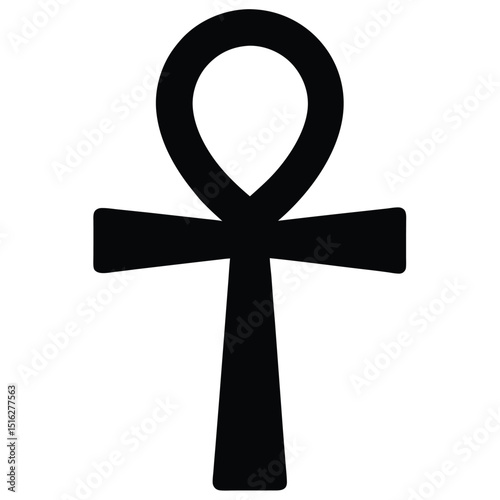 Single Black Ankh Symbol on White Background Ancient Egyptian Symbol of Life