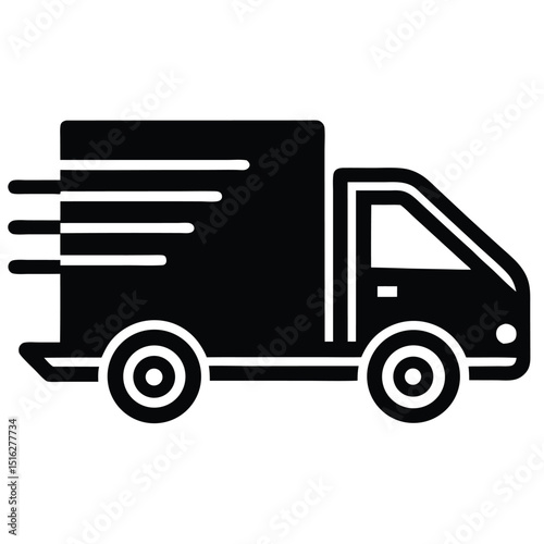 Speedy Black Delivery Truck Icon Fast Shipping and Logistics Symbol Isolated