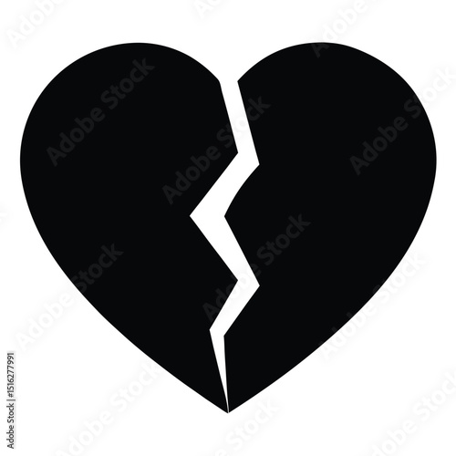 Stylized Illustration of a Divided Black Heart with a White Crack Running Through It