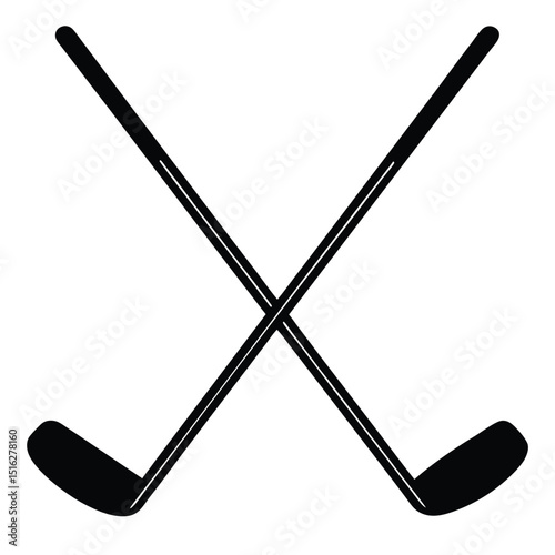 Two Black Golf Clubs Crisscrossed on White Background, Golf Equipment